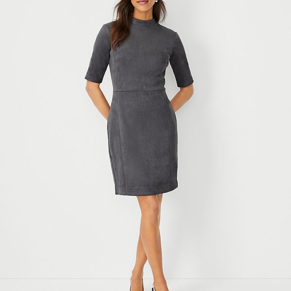 Ann Taylor Petite Faux Suede Mock Neck Sheath Dress
